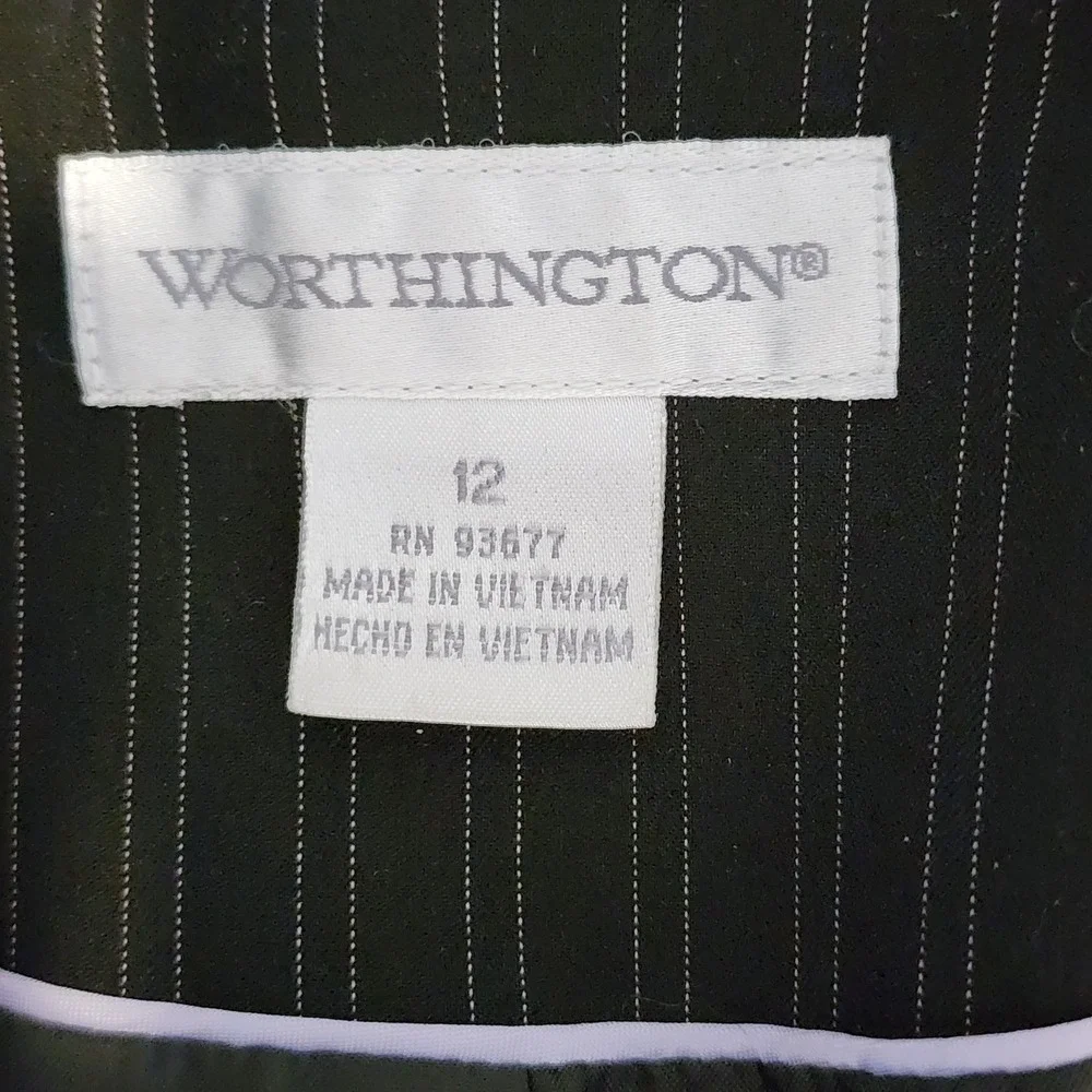 Worthington Pinstripe Skirt Suit Set Womens 12 Gray A-Line Office Business Work